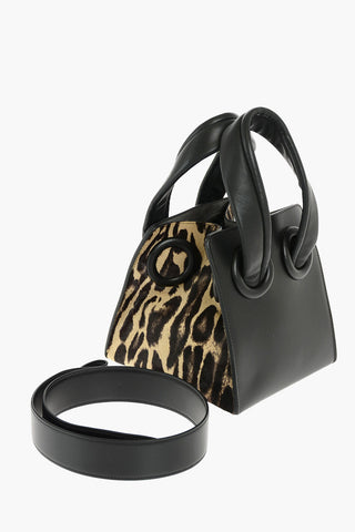 Leather DEON Double Handle Bag with Ponyskin Detail and Removable Shoulder Strap