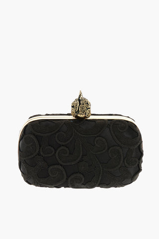 Satin Lace Clutch with Skull Closure