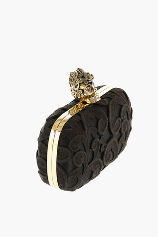 Satin Lace Clutch with Skull Closure