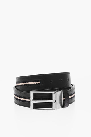 35mm leather TAMER reversible belt with fabric detail