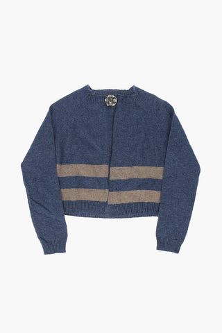 Striped Cardigan with Jewel Button