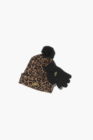 Gloves And Leopard Printed Hat Set