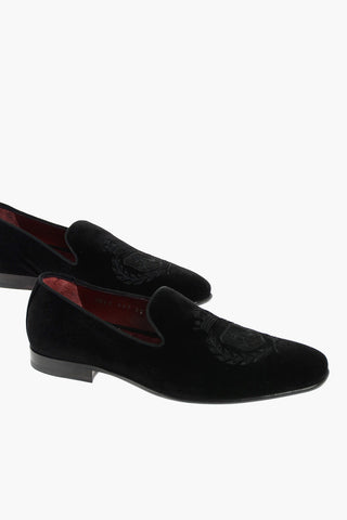 Suede Loafers with Embroidered Logo