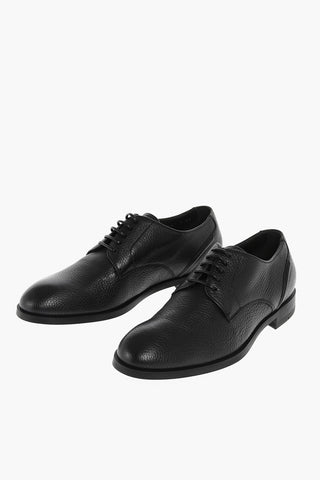 Lace Up Textured Leather Derby Shoes