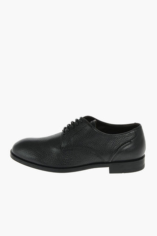 Lace Up Textured Leather Derby Shoes