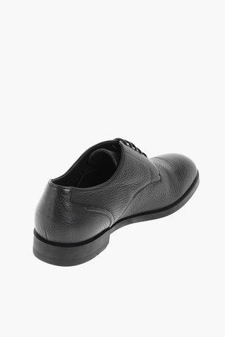 Lace Up Textured Leather Derby Shoes