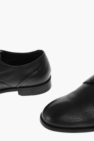 Lace Up Textured Leather Derby Shoes