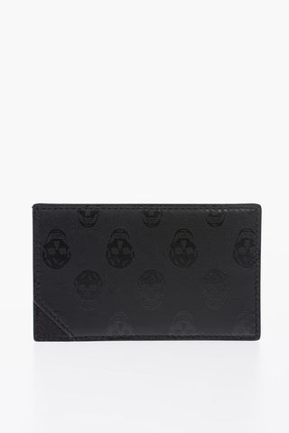leather card holder with printed skulls