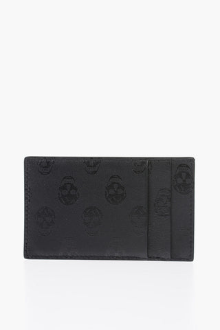 leather card holder with printed skulls