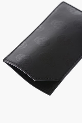leather card holder with printed skulls