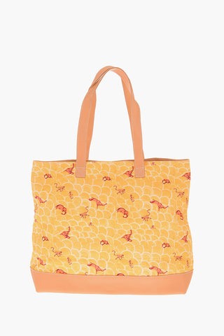 fabric tote bag with leather details
