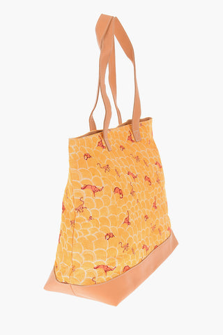 fabric tote bag with leather details