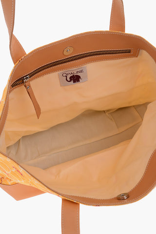 fabric tote bag with leather details