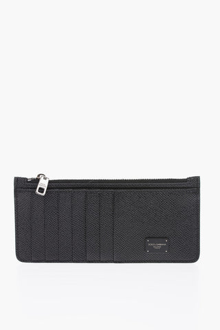 textured leather card wallet with zip closure