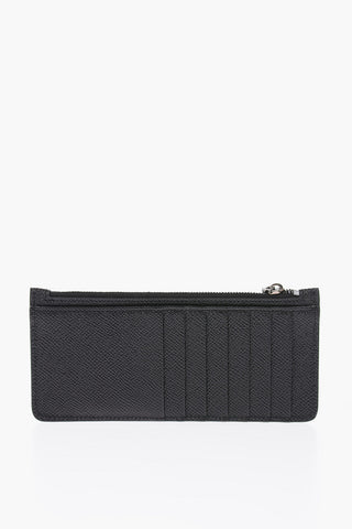 textured leather card wallet with zip closure