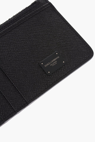 textured leather card wallet with zip closure