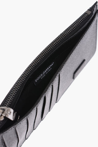 textured leather card wallet with zip closure