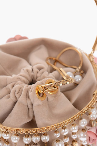 Flowers and faux pearl REA FRESIA mini tote bag