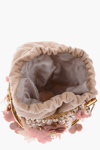 Flowers and faux pearl REA FRESIA mini tote bag