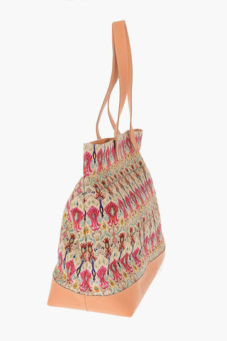 printed tote bag with leather trimmings