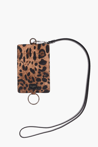 leather leopard printed card holder with cross-body strap
