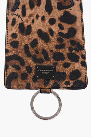 leather leopard printed card holder with cross-body strap