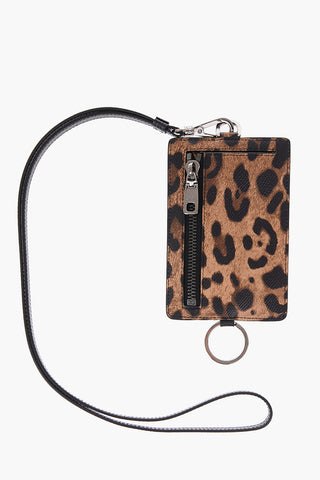leather leopard printed card holder with cross-body strap