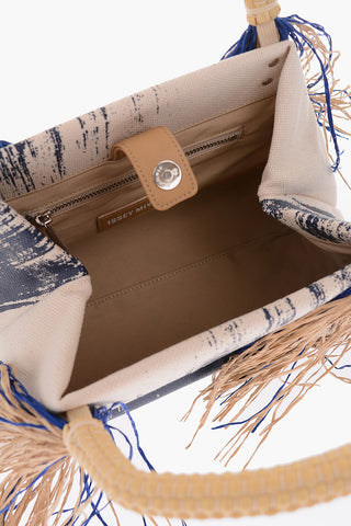 Borsa a Mano Stampata con Frange in Raffia