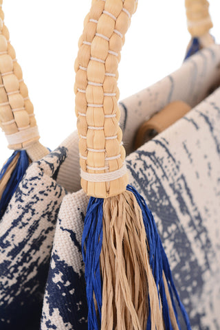 Printed Tote Handbag with Raffia Fringes