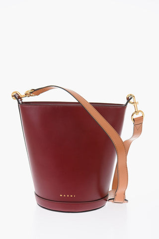 Leather Bucket Bag with Shoulder Strap