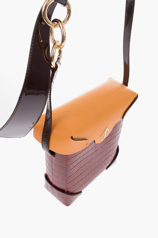 Crocodile Printed Leather Shoulder Bag