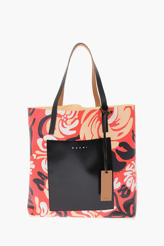 Unlined Floral Patterned Shopping Bag with Outer Pocket