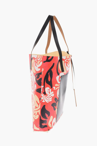 Unlined Floral Patterned Shopping Bag with Outer Pocket