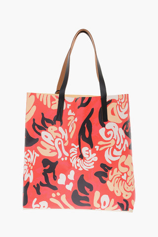 Unlined Floral Patterned Shopping Bag with Outer Pocket