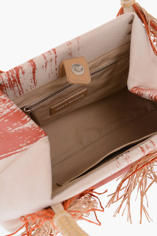 Printed Handbag with Raffia Fringes