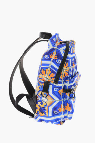Printed Nylon MAIOLICHE Backpack with Leather Details