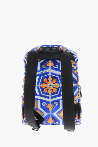 Printed Nylon MAIOLICHE Backpack with Leather Details