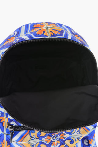 Printed Nylon MAIOLICHE Backpack with Leather Details