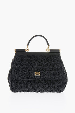 Raffia and Leather SICILY Top Handle Bag with Shoulder Strap