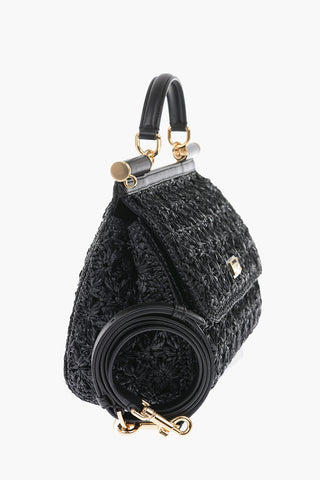 Raffia and Leather SICILY Top Handle Bag with Shoulder Strap