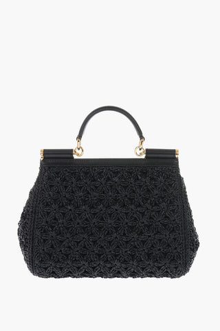 Raffia and Leather SICILY Top Handle Bag with Shoulder Strap
