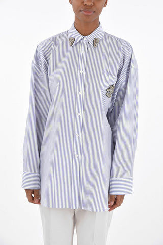 Camicia Gessata in Cotone con Applicazioni