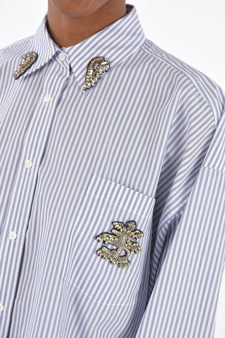 Camicia Gessata in Cotone con Applicazioni
