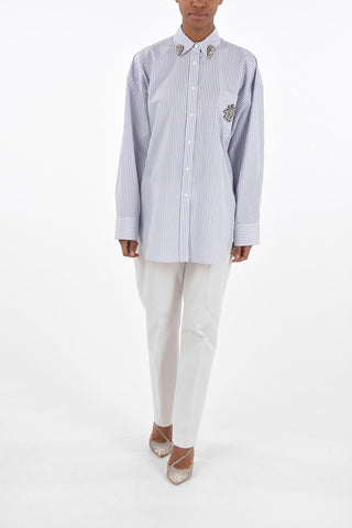 Camicia Gessata in Cotone con Applicazioni