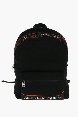 Fabric Backpack with Logo Bands and Leather Details