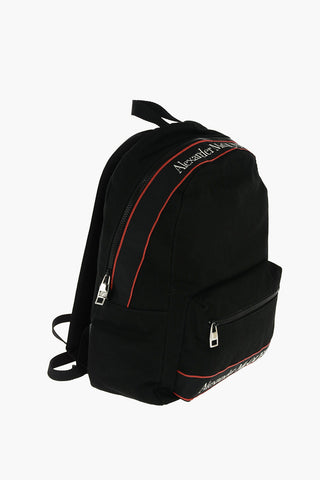 Fabric Backpack with Logo Bands and Leather Details