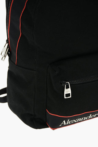 Fabric Backpack with Logo Bands and Leather Details