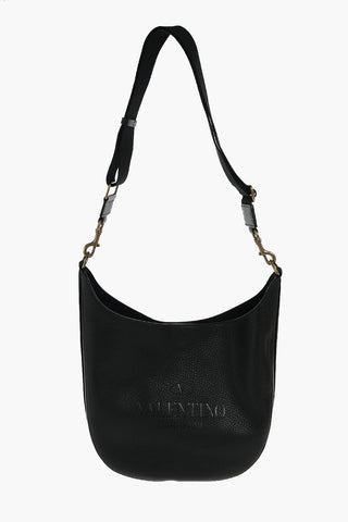 Textured Leather Shoulder Bag with Fabric Shoulder Strap