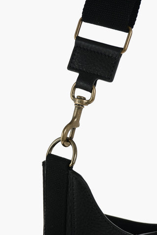 Textured Leather Shoulder Bag with Fabric Shoulder Strap