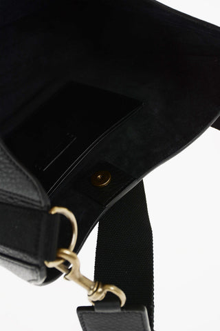 Textured Leather Shoulder Bag with Fabric Shoulder Strap
